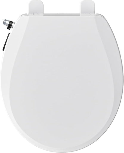 Clirass Bidet Toilet Seat, Soft Close Toilet Seat, Button control Feminine/Posterior Wash Switch, Knob Control Water Pressure,White (White/ROUND Black Silver Buttons, Round)