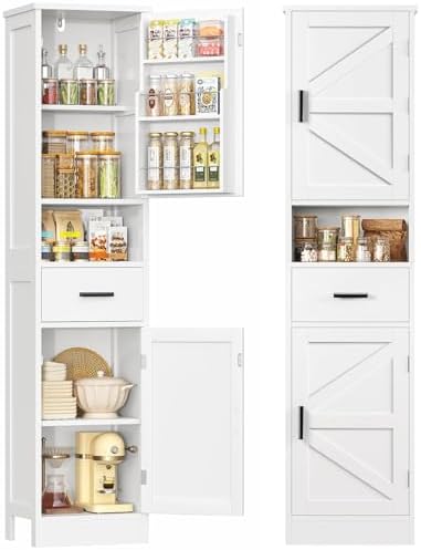 67" H Tall Storage Cabinet with 2 Doors, Narrow Bathroom Storage Cabinet
