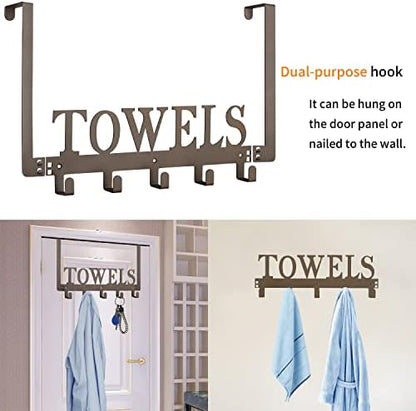 Towel Hooks for Bathroom Over the Door Hooks Wall Mount Rack Holder, Heavy Duty Robe Hooks Hanger for Metal Sandblasted Organizer for Towel Clothes Bag Robe(Coffee)