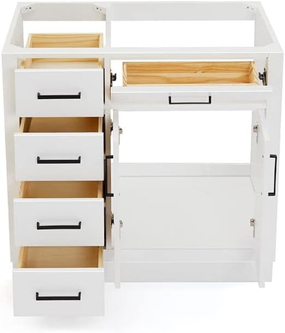 ARIEL Hepburn 36-inch Bathroom Vanity Base Cabinet,Solid Wood, 2 Soft Closing Doors, 5 Dovetail Drawers, White
