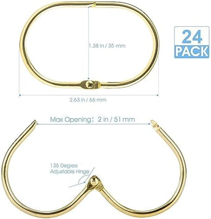 24 Pcs Shower Curtain Rings, Goowin Shower Curtain Hooks, Oval Snap Shower Rings for Curtain, Metal Gold Shower Curtain Rings Rust Proof, Glide Smoothly Shower Hooks for Shower Curtain Rod (Gold)