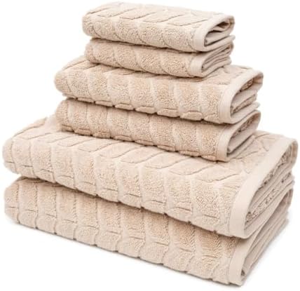 BAGNO MILANO Turkish Cotton Bath Towels, Hand Towels - Soft Plush Jacquard Collection - Highly Absorbent Towel Set (Sand Beige, 4 Pcs Hand Towel Set)