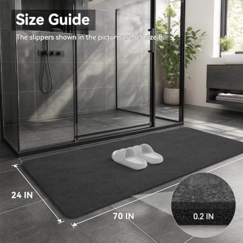 MontVoo -Bath Mat Rug-Rubber Backing Non Slip Quick Dry Absorbent Thin Bathroom Rugs Fit Under Door-Faux Suede Surface Bathroom Floor Mats-Shower Rug for in Front of Bathtub Shower Dark Grey 24"X70"