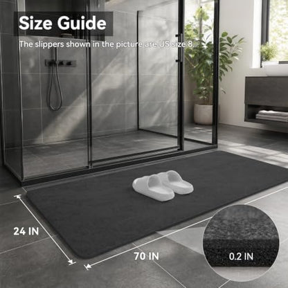 MontVoo -Bath Mat Rug-Rubber Backing Non Slip Quick Dry Absorbent Thin Bathroom Rugs Fit Under Door-Faux Suede Surface Bathroom Floor Mats-Shower Rug for in Front of Bathtub Shower Dark Grey 24"X70"