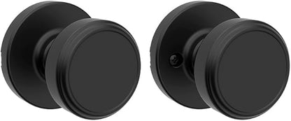 Kwikset Maven Interior Passage Door Knob, Handle for Closet and Hallway Doors, Round Non-Locking Doorknob in Matte Black, with Microban Protection