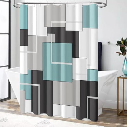 BTTN Teal Modern Geometric Waterproof Fabric Shower Curtain Set, 72 x 72