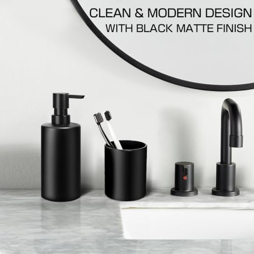 Bathroom Sets with Shower Curtain and Rugs, 8 Pcs Black Bathroom Accessories with Trash Can, Waterproof Shower Curtain, Bathroom Rugs Super Absorbent, Modern Bathroom Sets Complete Decor