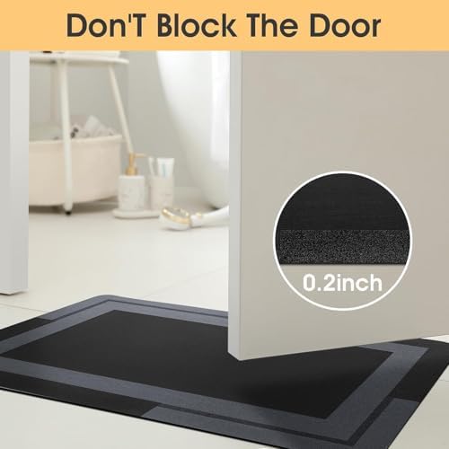 ACCUMTEK Non Slip Bath Mat, Thin Bathroom Rugs Fit Under Door, Quick Dry Bath Mats, Machine Washable Bath Rugs for Bathroom, Bathtub & Kitchen, Bathtub, Black/Bordered/32 x20