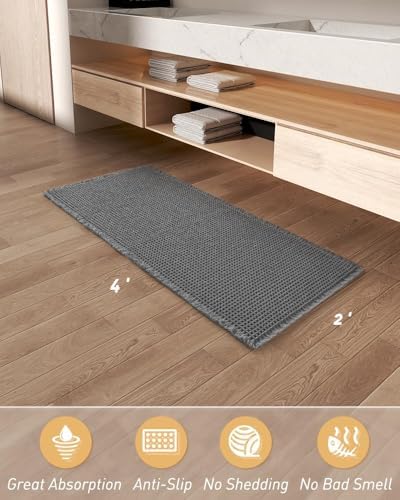 Upgraded Waffle Bath Mat Runner Absorbent Non Slip Bathroom Mat, 2' x 4'