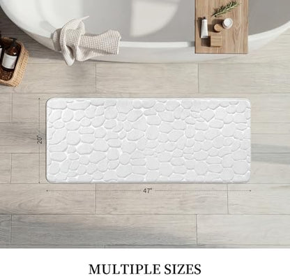 YIHOUSE Memory Foam Runner Rug, Cobblestone Bathroom Runner Rugs Super Water Absorbent Bath Mats for Bathroom Machine Washable Bath Rugs for Hallway Bedroom Laundry Room(20 x 47,White)