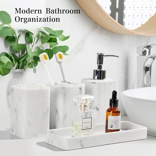 YMXYJM Bathroom Accessories Set, 4 Piece Toothbrush Holder Set Marble White