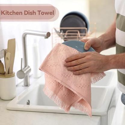 HunnmingRe 4 Pack Boho Hand Towel for Kitchen, Pink