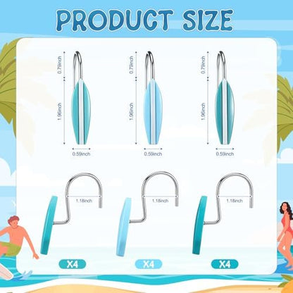 Amyhill 12 Pcs Surfboard Shower Curtain Hooks Decorative Shower Curtain Rings Stainless Steel Resin Sea Theme Bathroom Decor Suitable for Home Bedroom