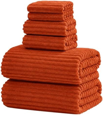 6 Piece Bath Towel Set, 30"x60" Towels, Burnt Orange