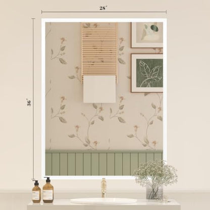 White Framed Bathroom Mirror 28x36, White Vanity Mirrors for Wall