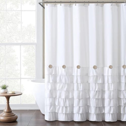 Ruffle Farmhouse Shower Curtain, White Vintage Shower Curtains for Bathroom Fabric Cute Rustic Cloth, 72" W X 72" L Inch