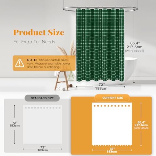 BTTN Long Boho Farmhouse Linen Fabric Shower Curtain, 72x84, Emerald Green