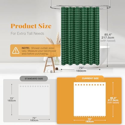 BTTN Long Boho Farmhouse Linen Fabric Shower Curtain, 72x84, Emerald Green