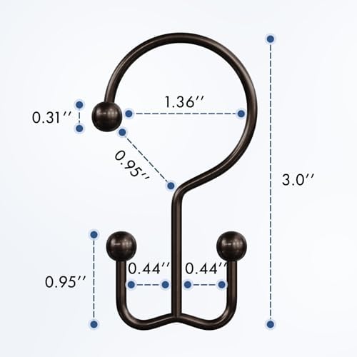 Bathway Shower Curtain Hooks Bronze Shower Curtain Rings, 12 Pcs Double Hook Shower Curtain Hooks Rings Shower Curtain Hangers Rust Proof, Metal Shower Hooks for Bathroom Shower Curtain Rod