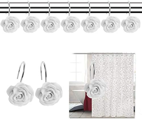 12PCS Rose Shower Curtain Hooks Anti Rust Decorative Shower Curtain Rings
