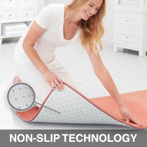Memory Foam Bath Mat Non Slip Absorbent Super Cozy Velvet Bathroom Rug Carpet (60 inches X 17 inches, Peach)