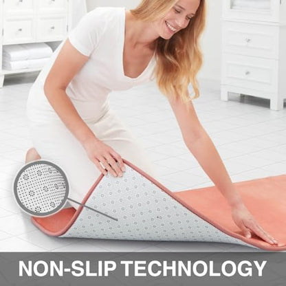 Memory Foam Bath Mat Non Slip Absorbent Super Cozy Velvet Bathroom Rug Carpet (60 inches X 17 inches, Peach)