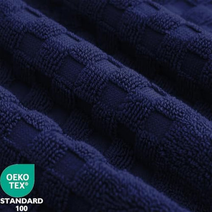 Feather & Stitch 100% Cotton 625 GSM Bath Towel Set of 6, Ultra Soft Highly Absorbent 2 Bath Towels, 2 Hand Towels & 2 Washcloth - Luxury Quick Dry Shower Towels (Navy Blue)