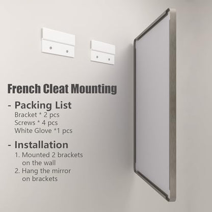 40x30 Inch Silver Brushed Bathroom Mirror for Wall