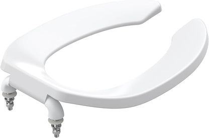 Elongated Open-Front Toilet Seat, Commercial Heavy Duty Seat Without Cover, Never Loosen Design to Reduce Call-Backs, 18.5 Inch White Public Toilet Lid for Office, Church, Hospital