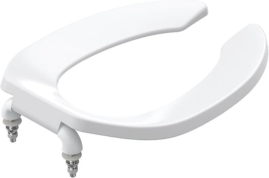 Elongated Open-Front Toilet Seat, Commercial Heavy Duty Seat Without Cover, Never Loosen Design to Reduce Call-Backs, 18.5 Inch White Public Toilet Lid for Office, Church, Hospital
