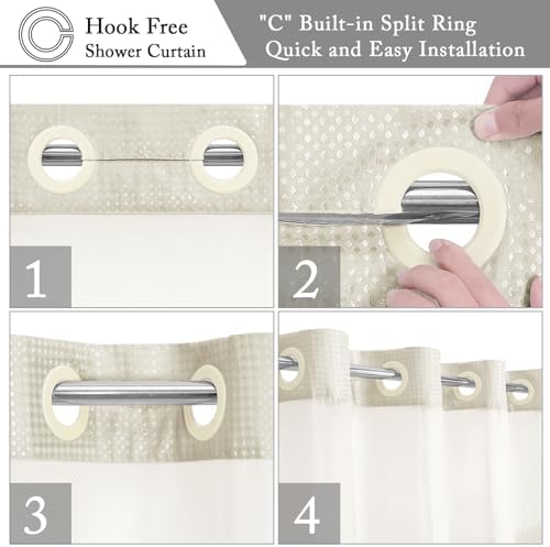 Gibelle No Hook Cloth Ivory Shower Curtain with Liner, 72x80