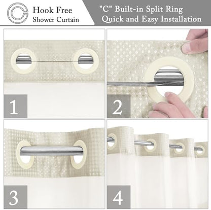 Gibelle No Hook Cloth Ivory Shower Curtain with Liner, 72x74