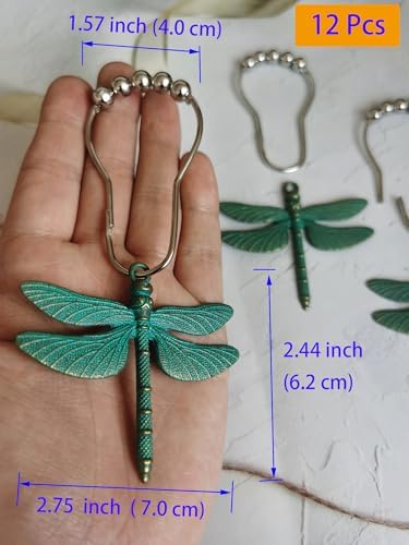 Antique Green Dragonfly Decorative Shower Curtain Hooks Shower Rings
