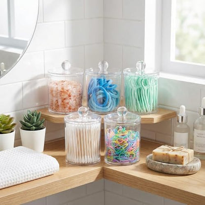 SheeChung 3 Pack Acrylic Qtip Holder with Labels, Qtip Jars for Bathroom