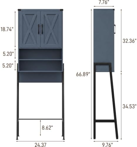 Vabches Metal Frame Over The Toilet Storage Cabinet, Blue