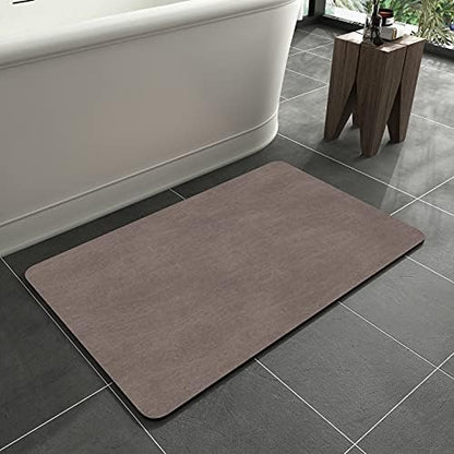 MontVoo -Bath Mat Rug-Rubber Backing Non Slip Quick Dry Absorbent Thin Bathroom Rugs Fit Under Door-Faux Suede Surface Bathroom Floor Mats-Shower Rug for in Front of Bathtub Shower Brown 20"x32"