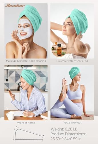 Hicober Microfiber Hair Towel Wrap for Women, Green Purple Grey, 3-Pack