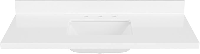 ARIEL 49 inch Bathroom Vanity top with Sink, 1.5 Inch Thick Miter Edge White Quartz top, Rectangle Single Porcelain Sink, Includes Backsplash