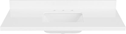 ARIEL 49 inch Bathroom Vanity top with Sink, 1.5 Inch Thick Miter Edge White Quartz top, Rectangle Single Porcelain Sink, Includes Backsplash
