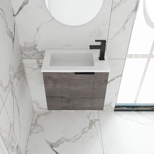 22 Inch Wall Mounted Bathroom Vanity, 22'' Floating Bathroom Vanity with Sink, Single Sink Cabinet Combo, Modern Storage Cabinet, with Soft Closing Door, Grey