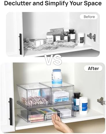 Vtopmart Clear Stackable Storage Drawers Set of 4, Plastic Organizer Bins