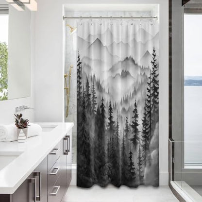 Black and White Stall Shower Curtain, 48X72 in Narrow Small, Forest