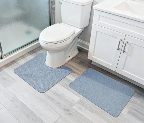 Bosap Bath Mat Set 2 Pieces,Ultra Thin Bathroom Rugs,Rubber Toilet Rugs