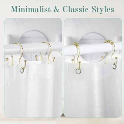 Goowin Shower Curtain Hooks, 12 Pcs Shower Curtain Rings, Stainless Steel Shower Curtain Hangers, Gold Shower Curtain Hooks Rings Rust Proof, Minimalist Shower Hooks for Shower Curtain, Gold