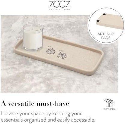 ZCCZ Bathroom Accessory Sets, 4 Pieces Bathroom Accessories Complete Set Vanity Countertop Accessory Set Marble Look, Includes Lotion Dispenser Soap Pump, Tumbler, Toothbrush Holder and Tray (Beige)