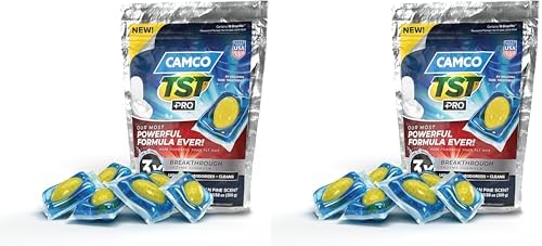 Camco TST PRO RV Toilet Treatment Drop-INs - Innovative Bio-Enzymatic Formula - Fastest Odor Stopper & RV Sewer Waste Break Down - RV Black Tank Treatment - Fresh Pine - Septic-Safe, 10-Pk (41770)
