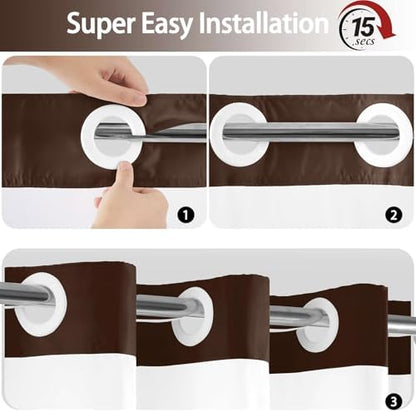 No Hook Shower Curtain and Liner for Bathroom, Ombre Dark Brown, 71" x 74"