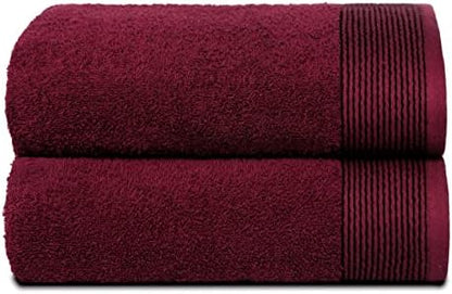 BELIZZI HOME Ultra Soft 2 Pack Oversized Bath Towel Set 28x55 inches, 100% Cotton Large Bath Towels, Ultra Absorbant Compact Quickdry & Lightweight Towel, Ideal for Gym Travel Camp Pool - Burgundy red