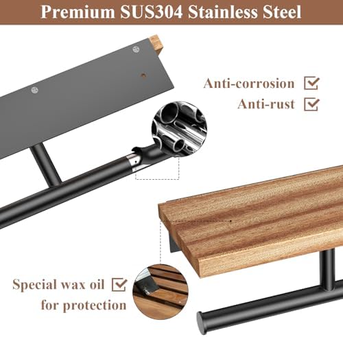 Tindbea Double Toilet Paper Holder with Wood Shelf, Wooden Wall Mount Toilet Paper Roll Holder, Matte Black Stainless Steel Bathroom Toilet Tissue Holder (Sapele, Matte Black)
