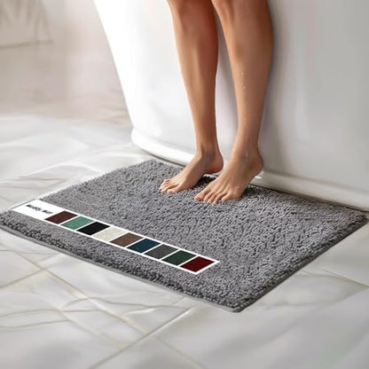 Muddy Mat® | Chenille Bathroom Rugs Quick Dry Microfiber Mats Non Slip Washable, Extra Thick, Soft and Highly Absorbent Bath Mats for Bathroom, Kitchen, and Shower Floor - Grey 24"x36"